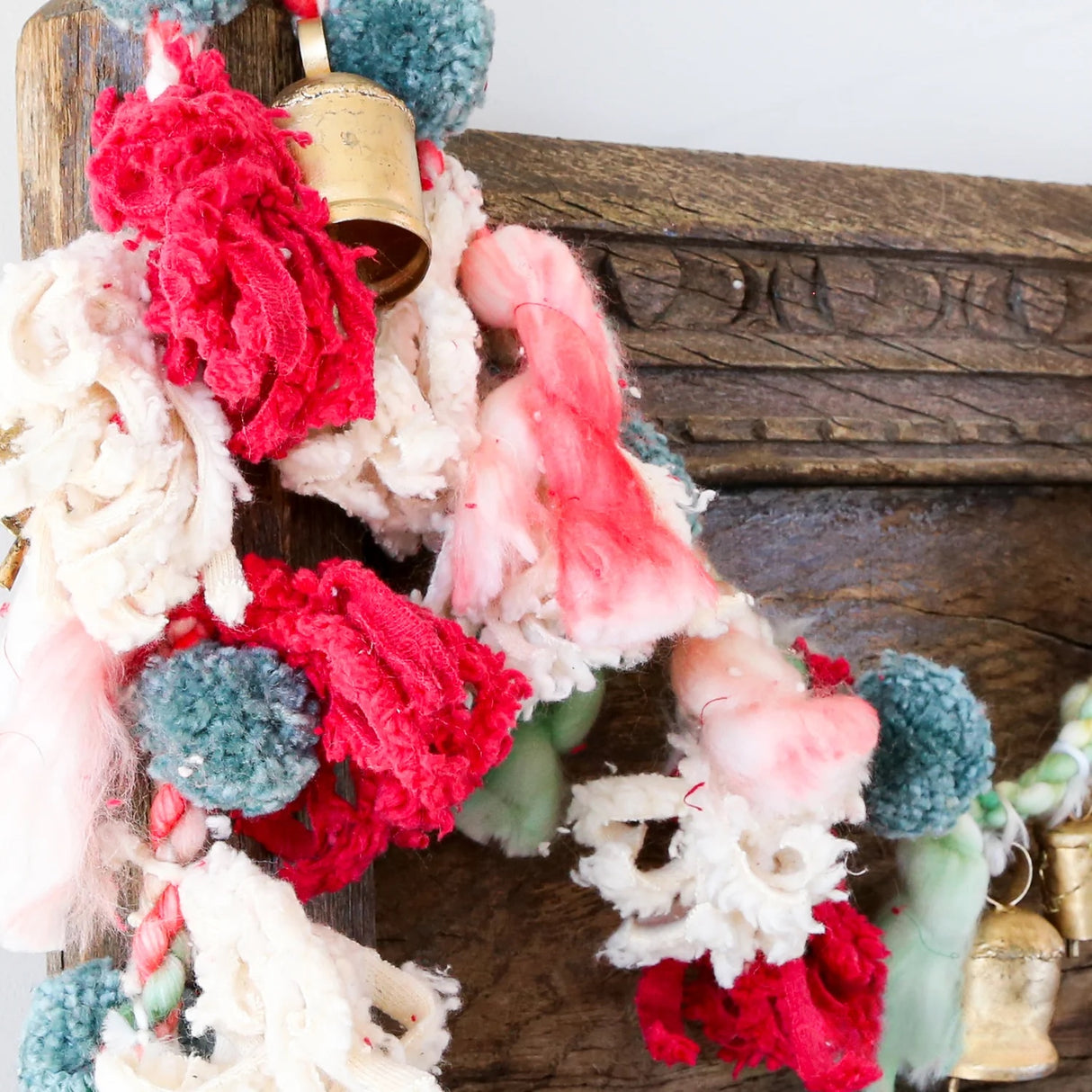 Handmade Wool & Cotton Garland with Pom Poms & Bells