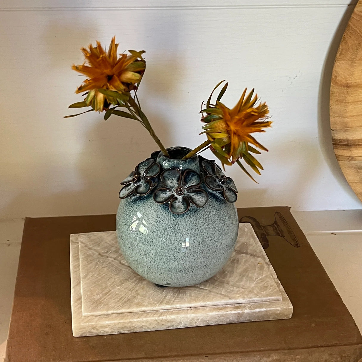 Blue Ceramic Stoneware Sculpted Flower Bud Vase | 2 Sizes