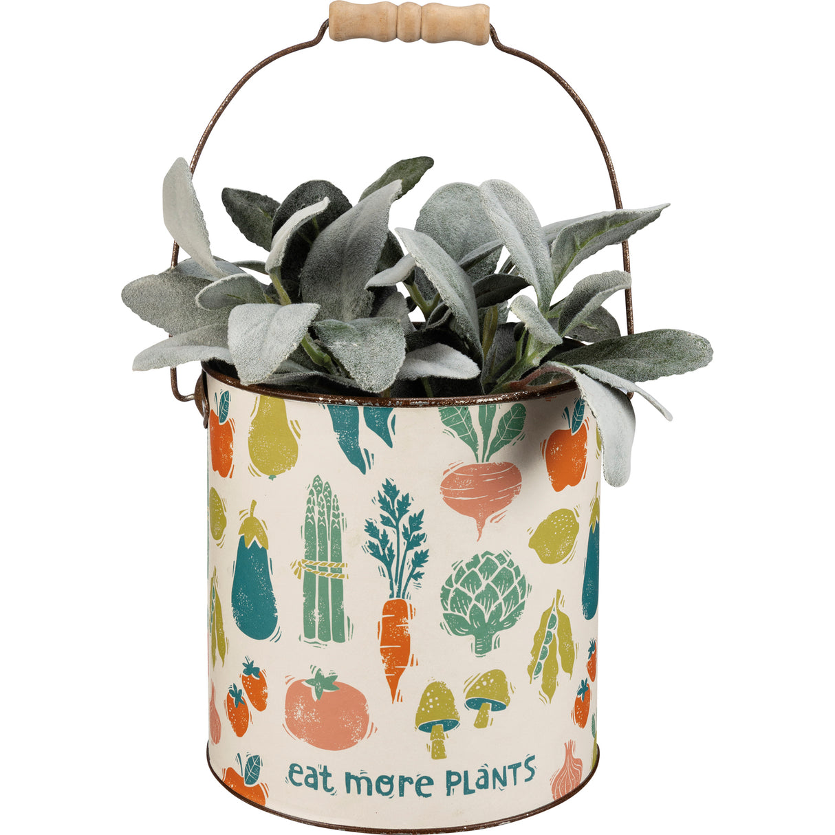 Garden Print Metal Buckets with Wooden Handles