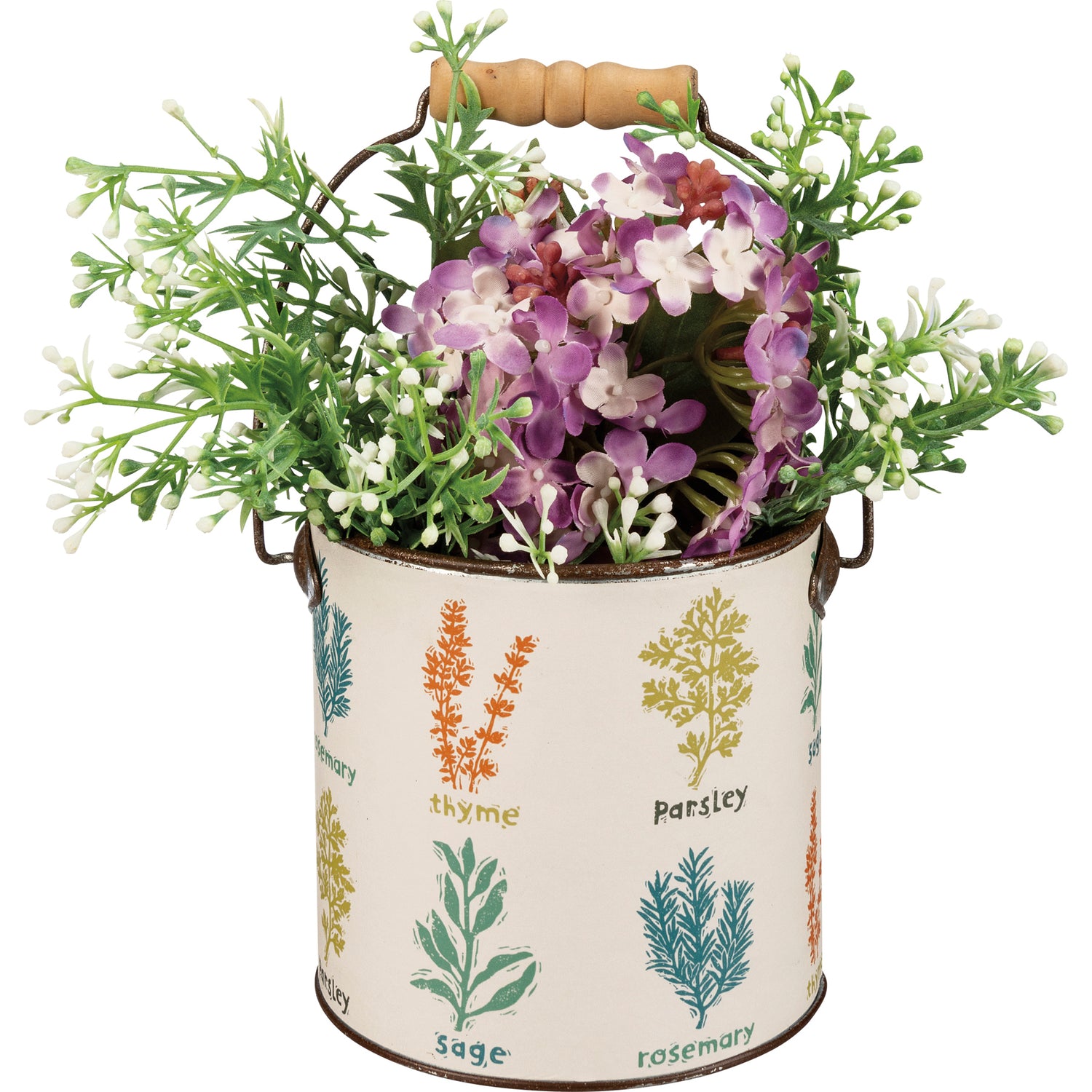 Garden Print Metal Buckets with Wooden Handles