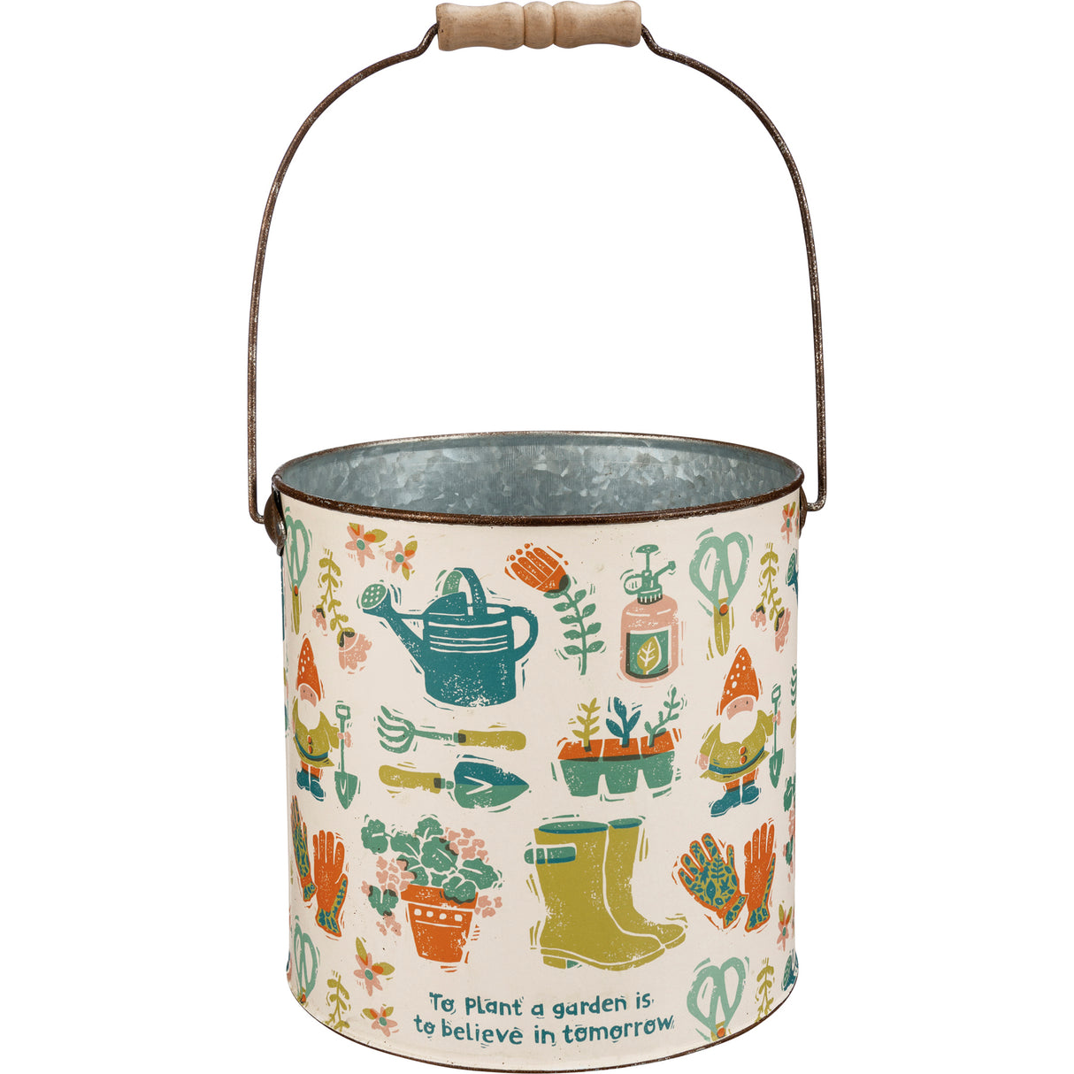 Garden Print Metal Buckets with Wooden Handles
