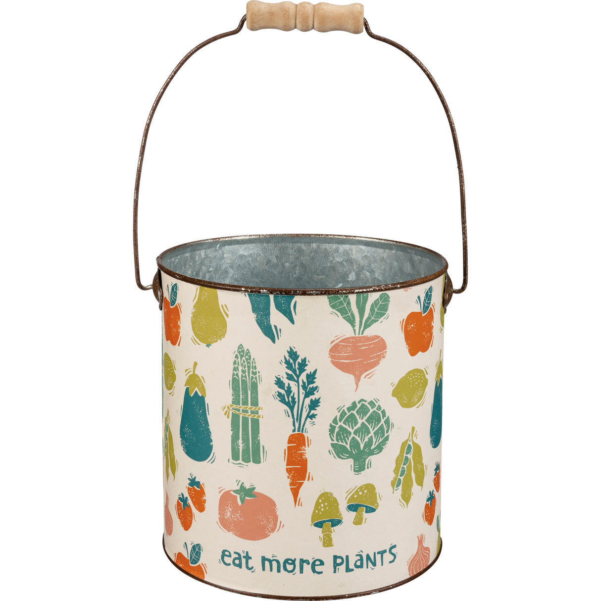 Garden Print Metal Buckets with Wooden Handles