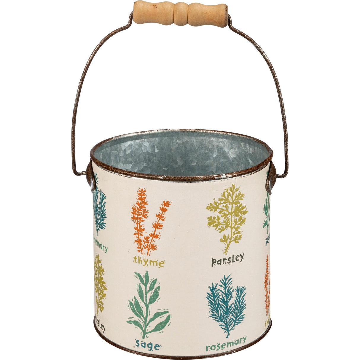 Garden Print Metal Buckets with Wooden Handles