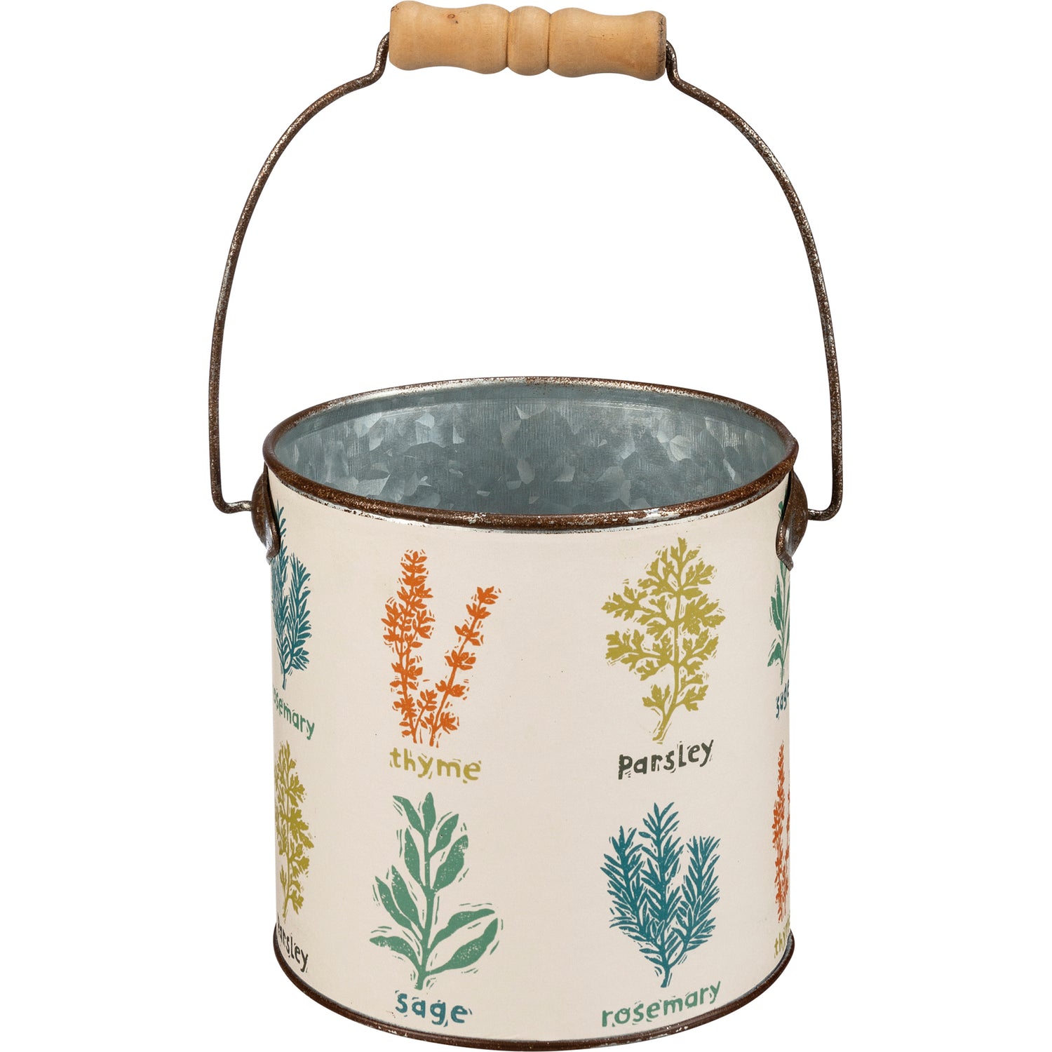 Garden Print Metal Buckets with Wooden Handles