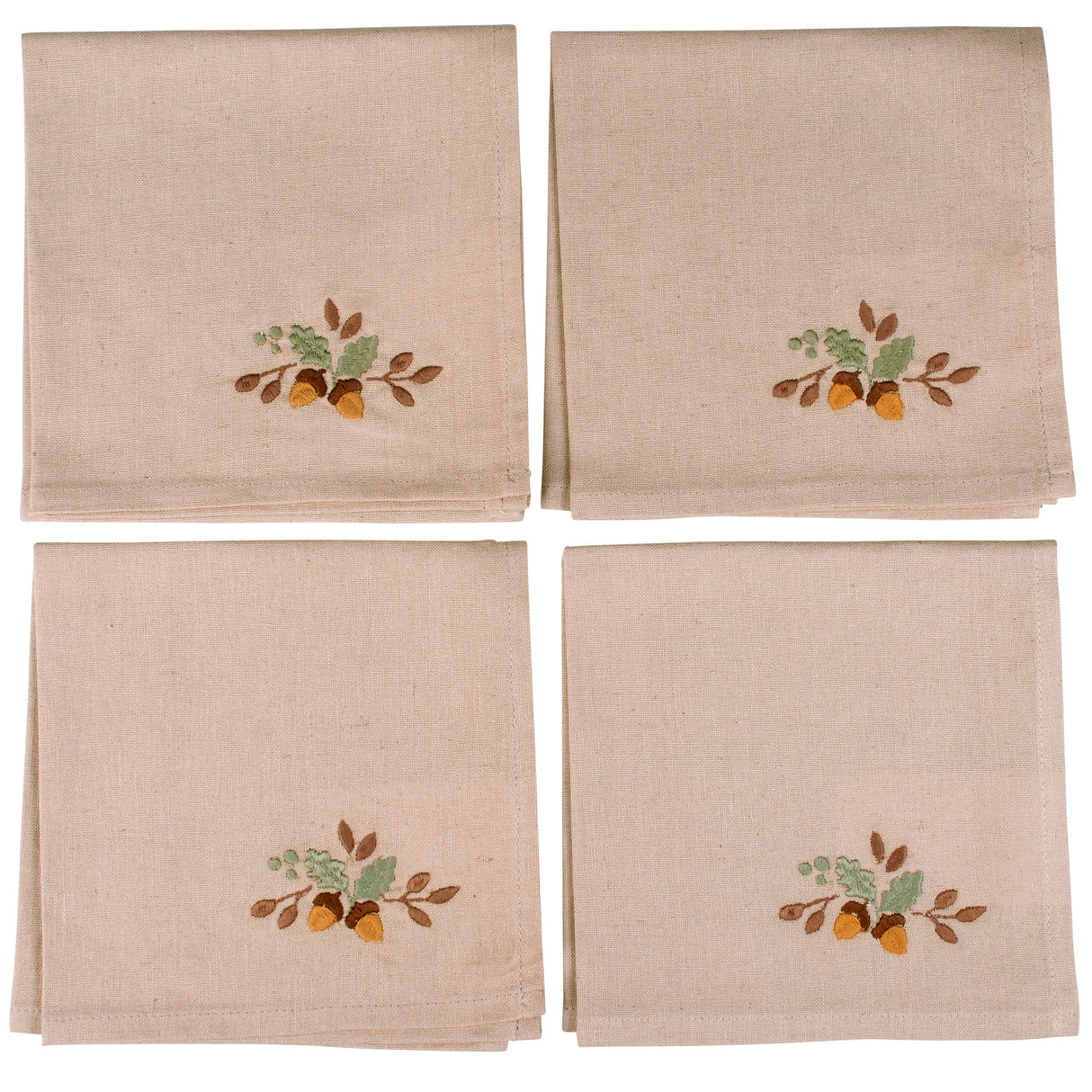 Fall Acorn Embroidered Linen Napkins (Set of 4)