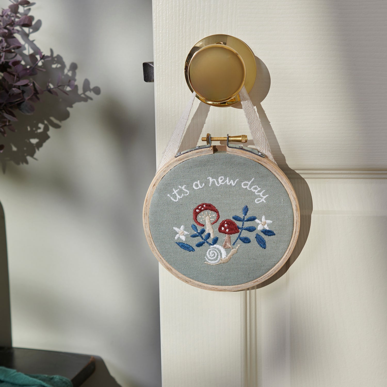 It's A New Day Mushroom Embroidered Hoop Wall Hanging
