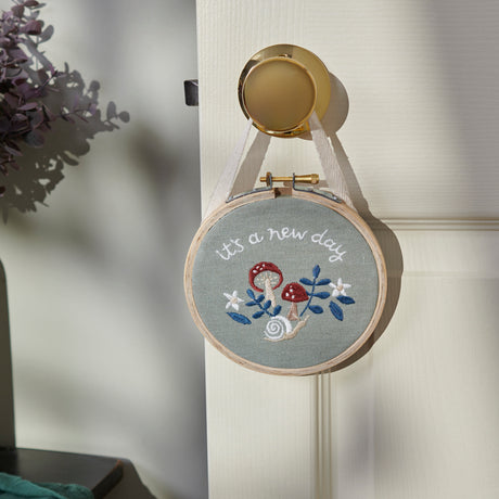 It's A New Day Mushroom Embroidered Hoop Wall Hanging