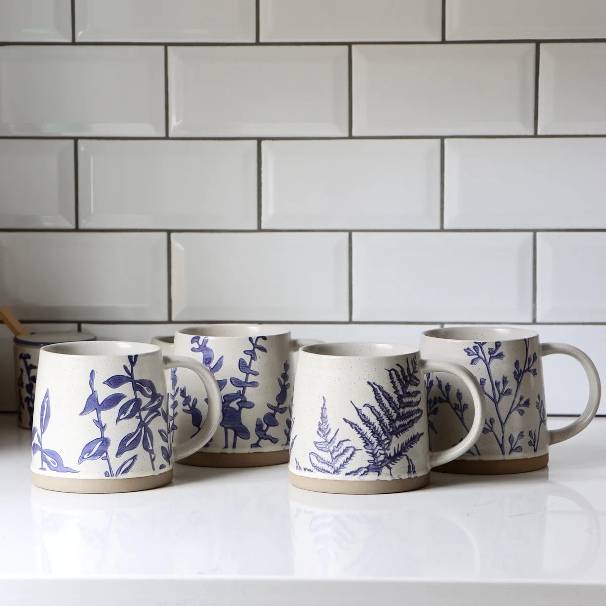 Botanical Blue Hand-Stamped Ceramic Mug