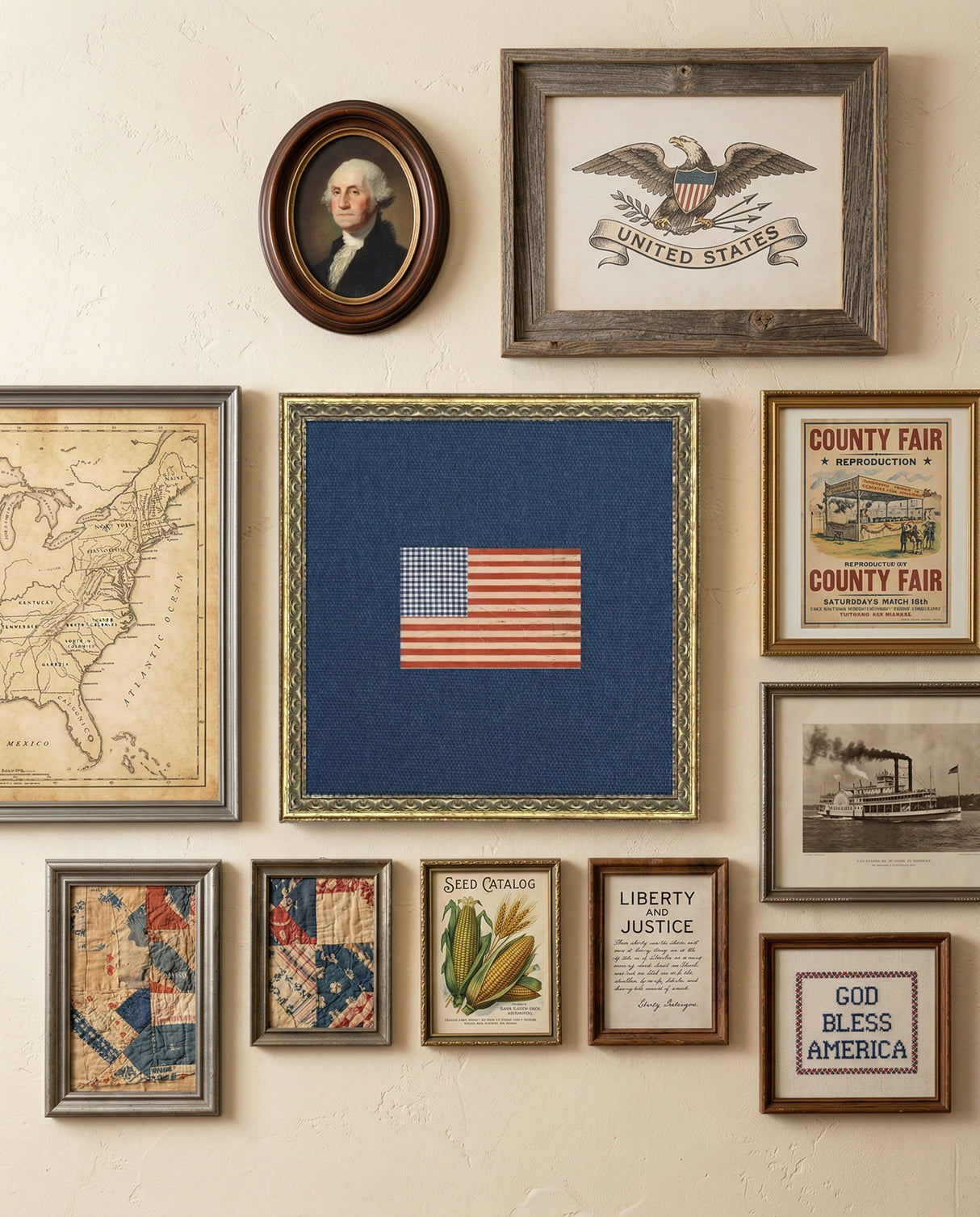 Framed Gingham American Flag Wall Art