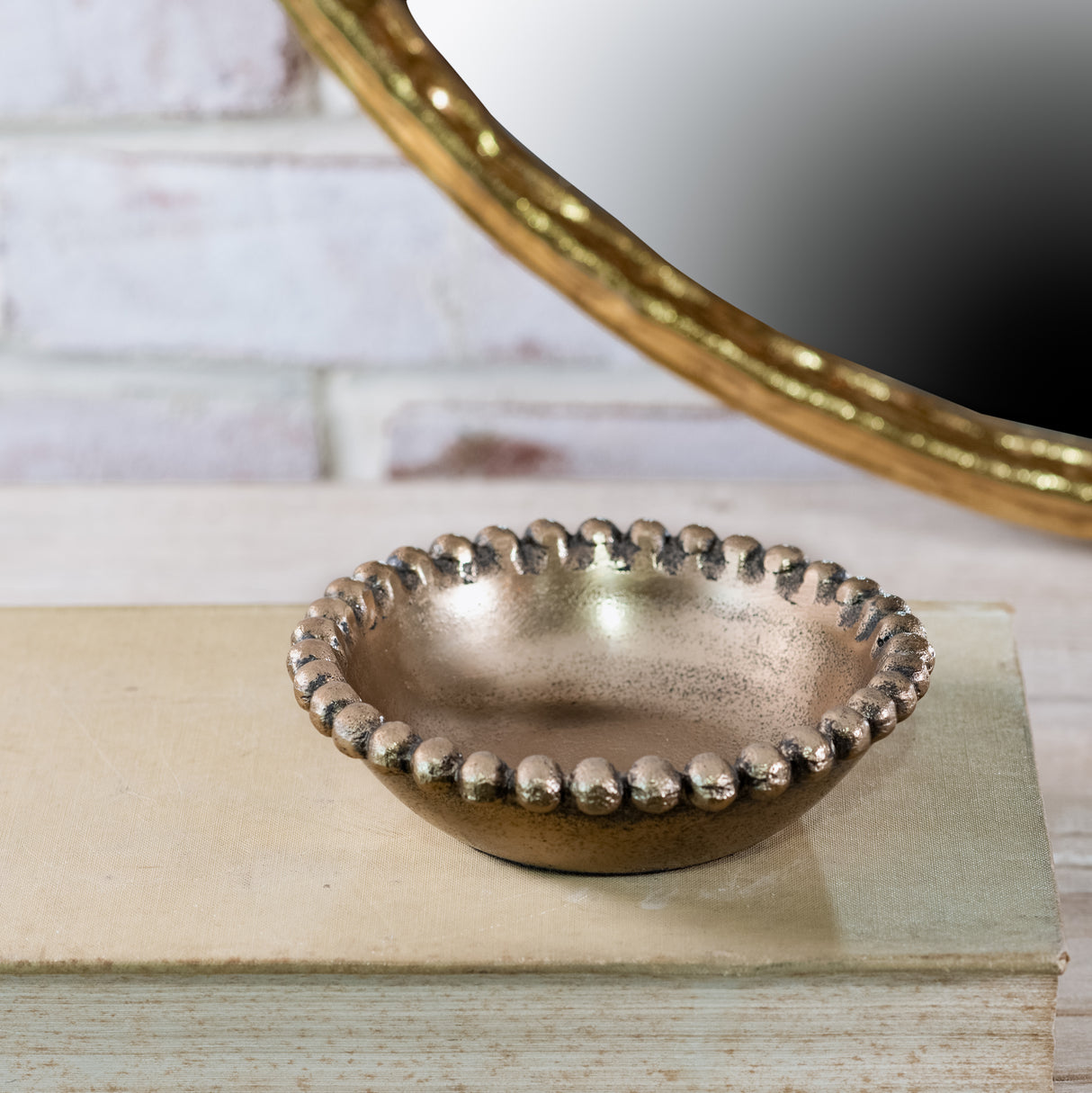 Gold Beaded Aluminum Bowl