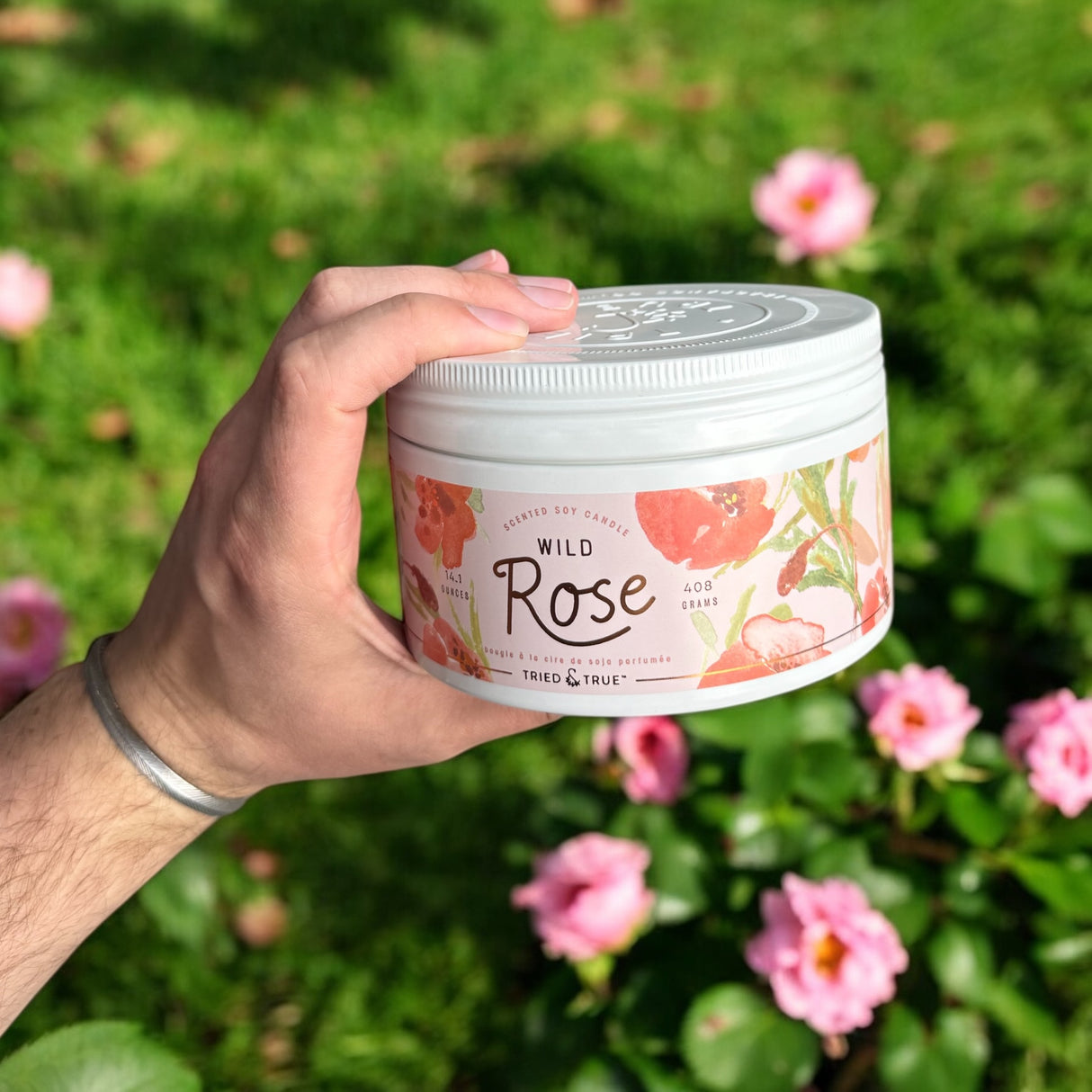 Wild Rose 3 Wick Soy Candle in Tin