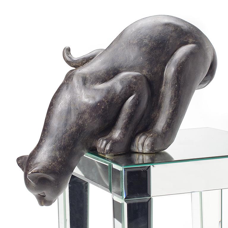 Antique Black Peering Cat Sculpture