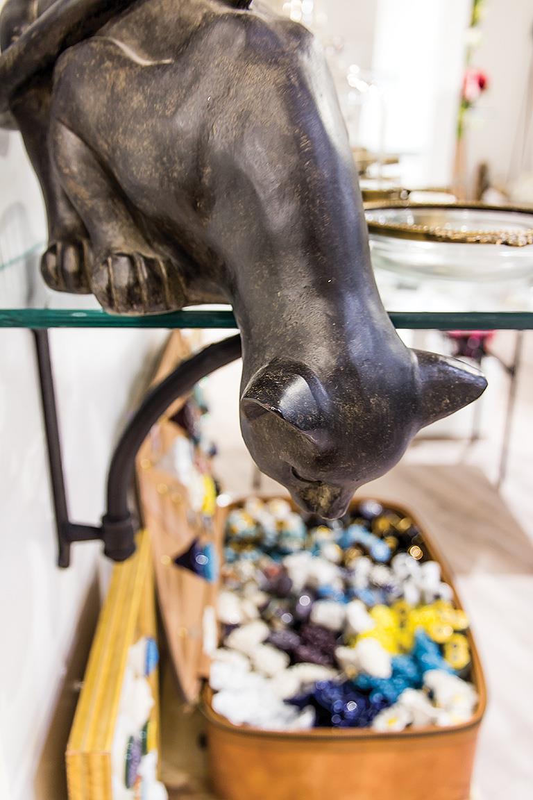 Antique Black Peering Cat Sculpture
