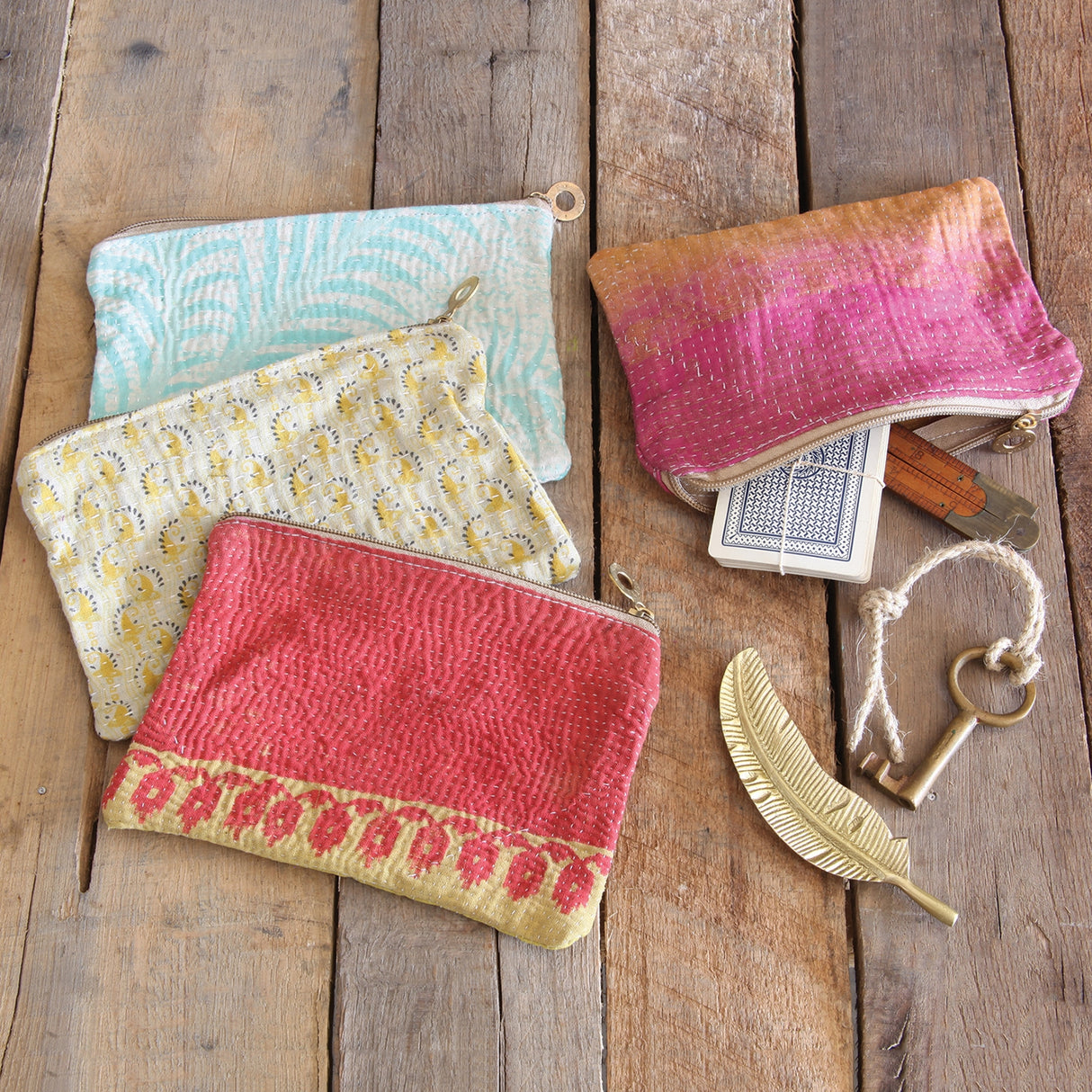 Kantha Fabric Zip Pouch
