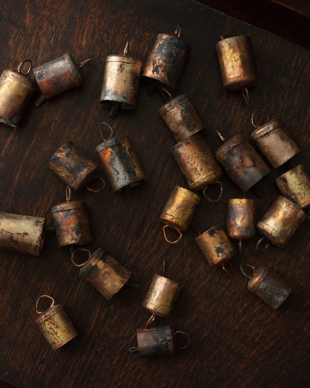 Distressed Gold Metal Bells in Muslin Bag | Set of 24