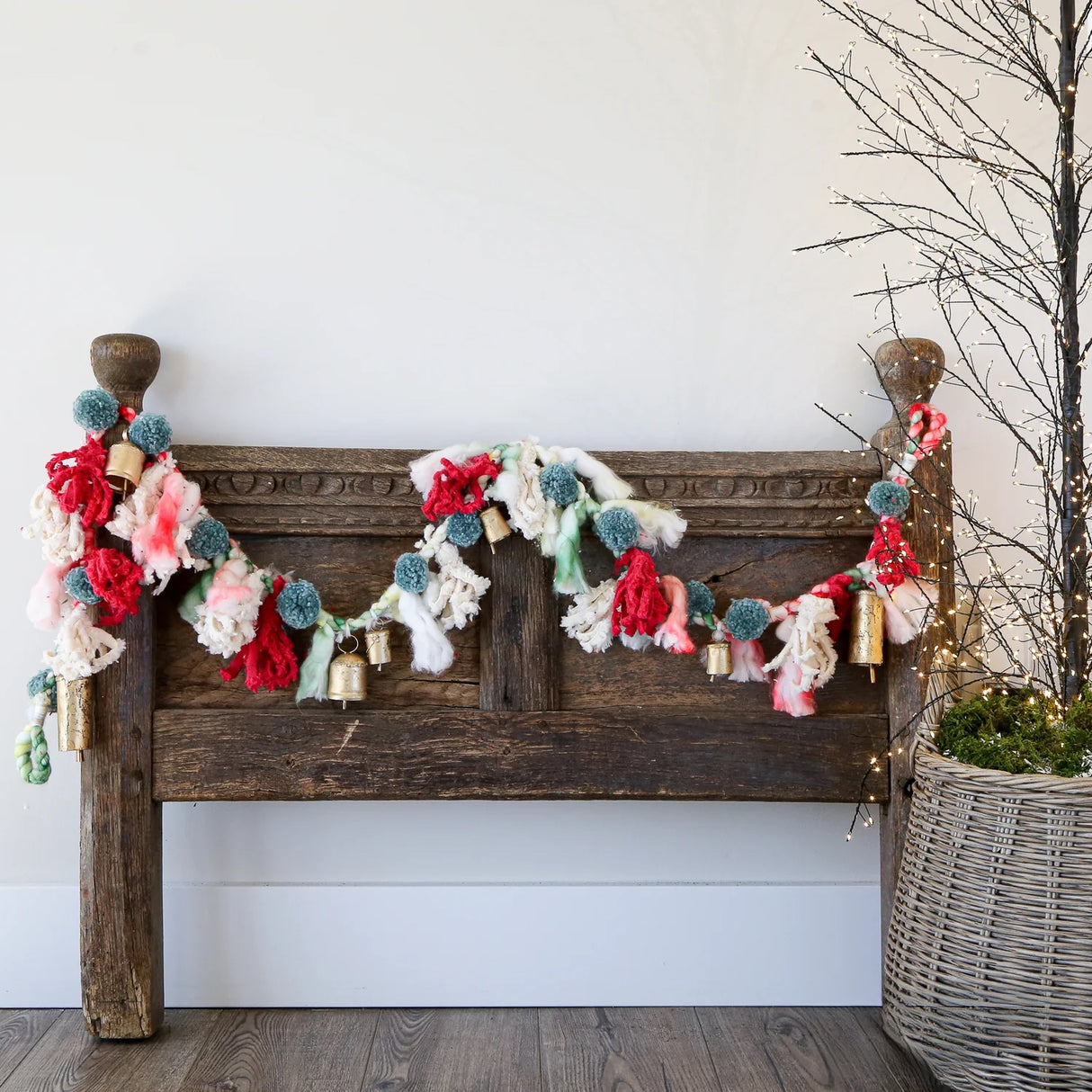 Handmade Wool & Cotton Garland with Pom Poms & Bells