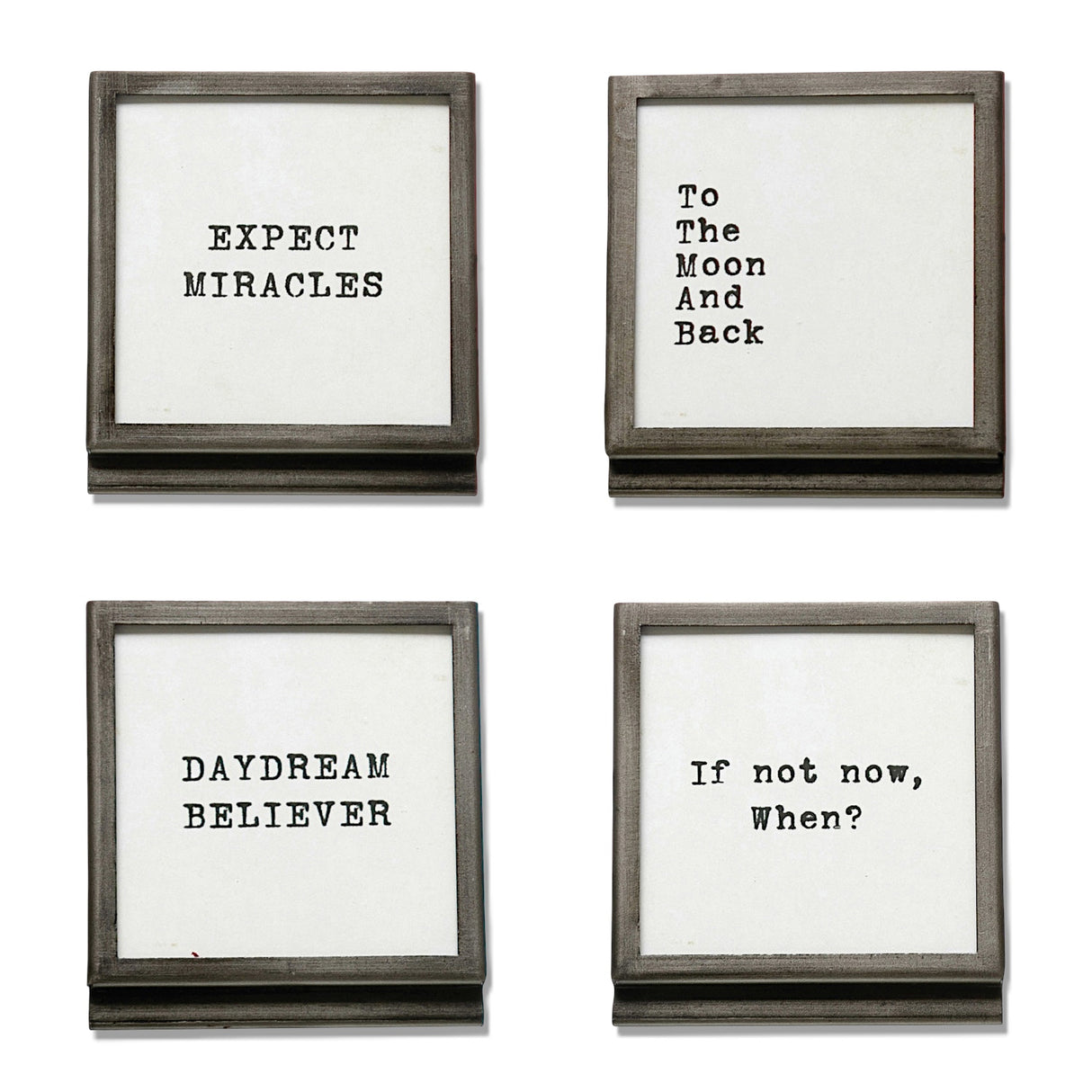 3 inch square gunmetal metal and glass quote frame with easel back