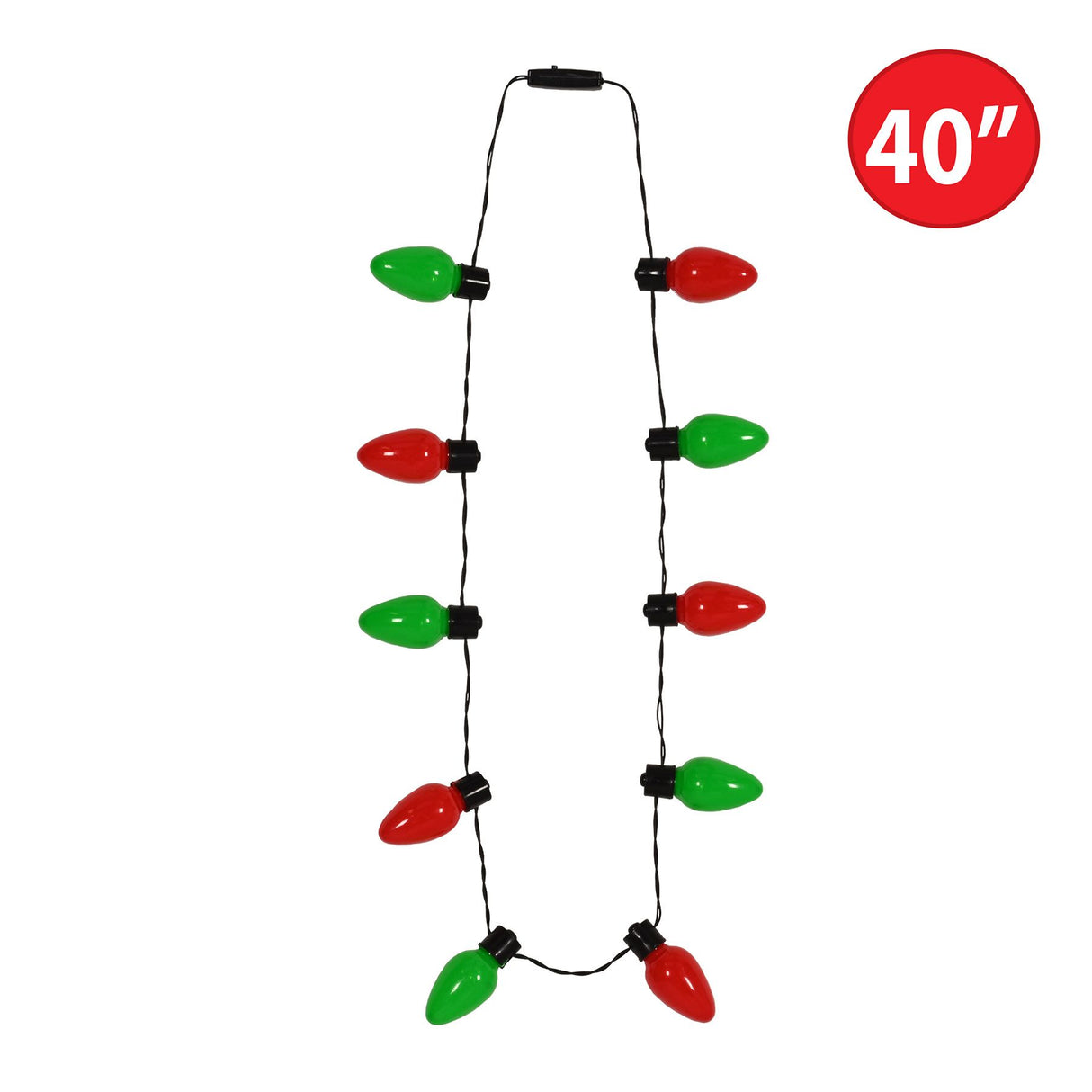 Light-Up Red & Green Christmas Light Bulb Necklace