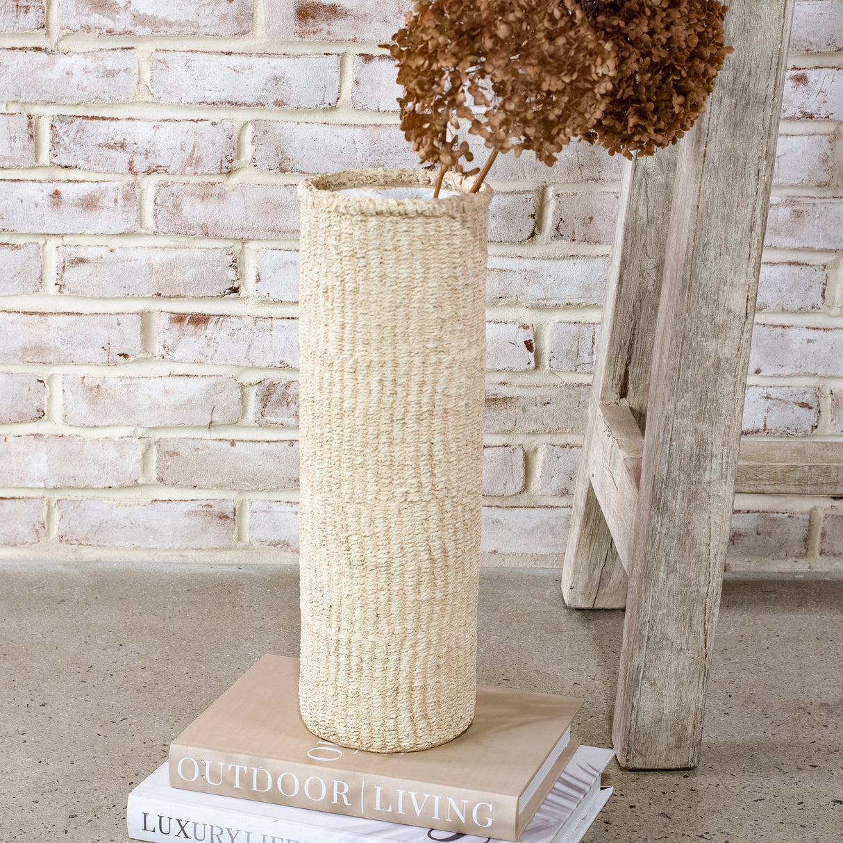 Tall Natural Weave Cement Vase