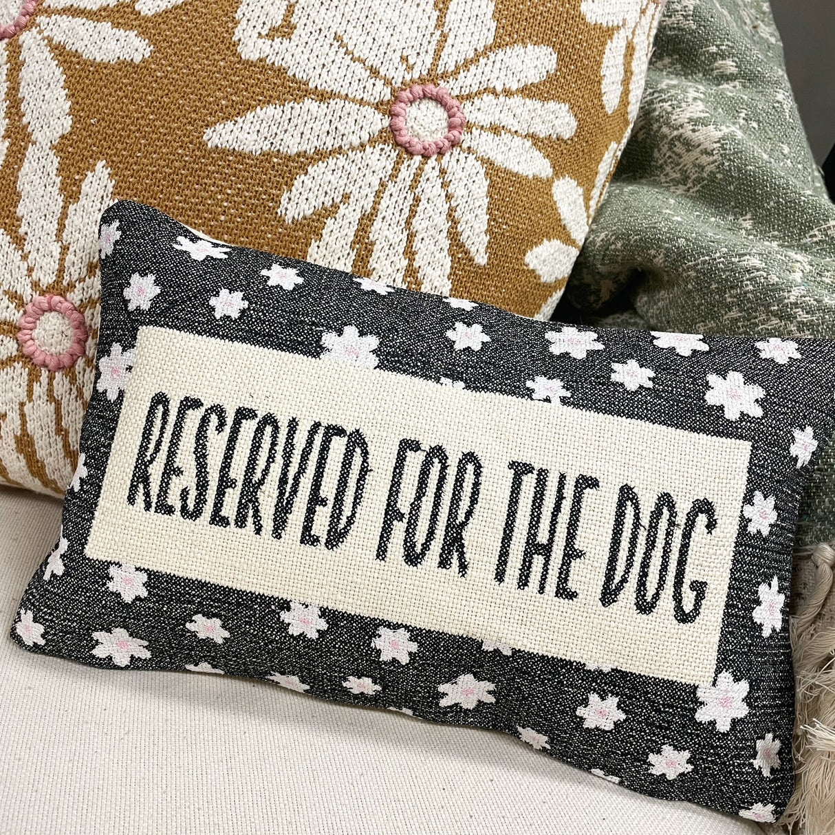 Reserved for the Dog Embroidered Lumbar Pillow
