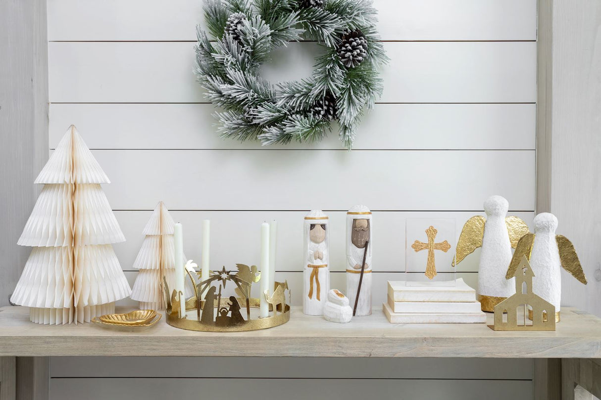 Hand-Painted Paper Mache Gold Angel Sitters