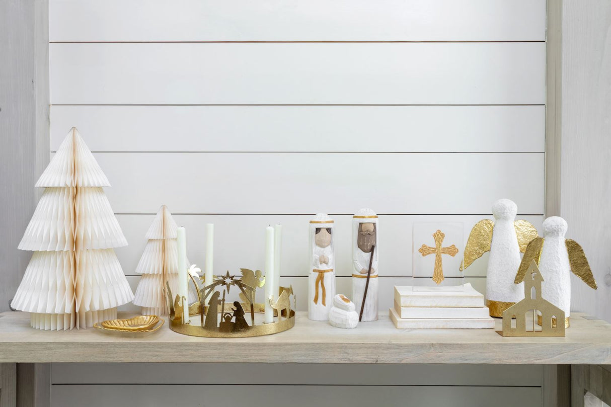 Hand-Painted Paper Mache Gold Angel Sitters