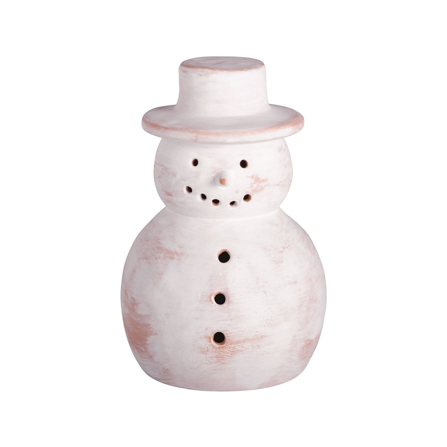 White-Washed Terracotta Snowman Luminaries | 2 Sizes