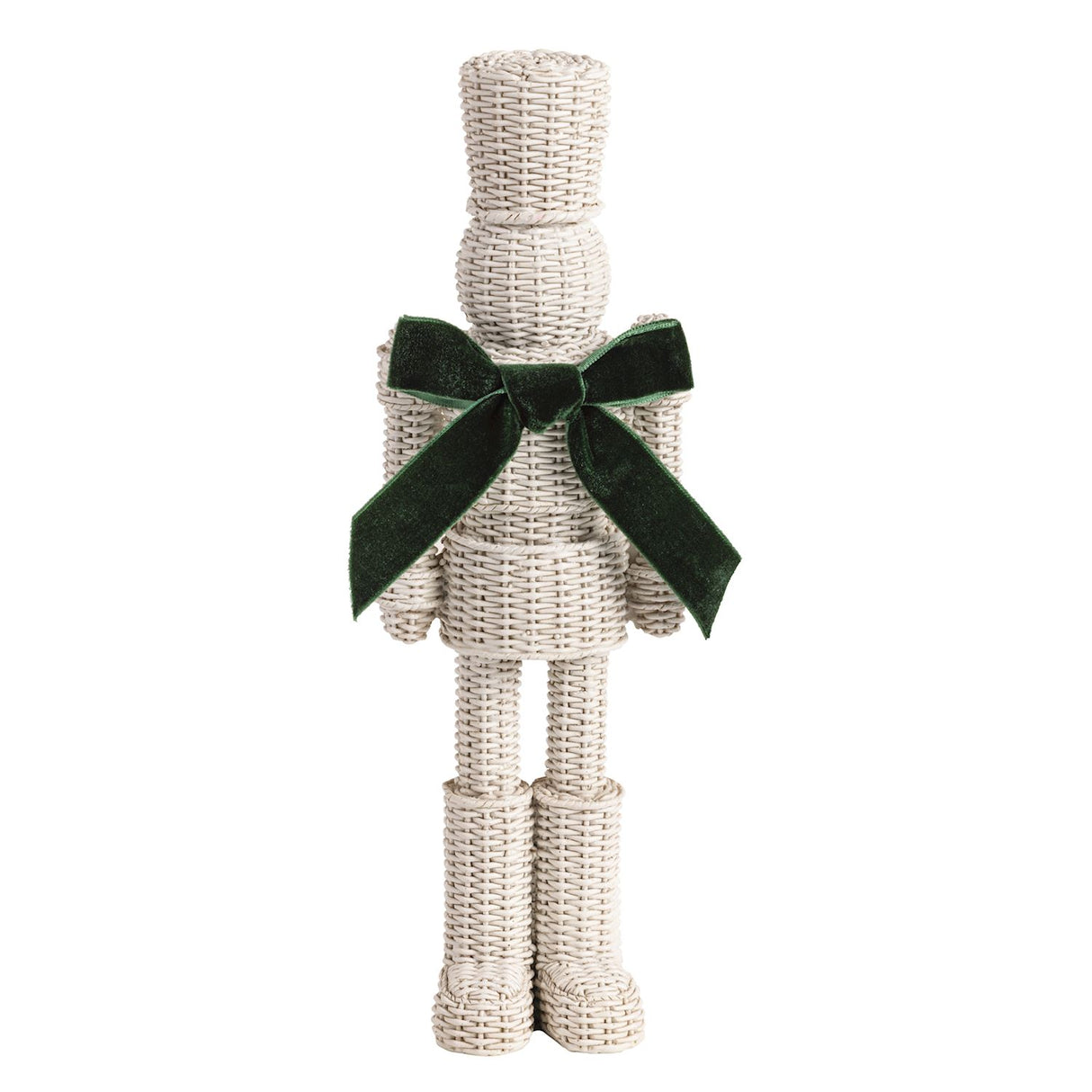 White Resin Wicker Nutcracker with Velvet Bow