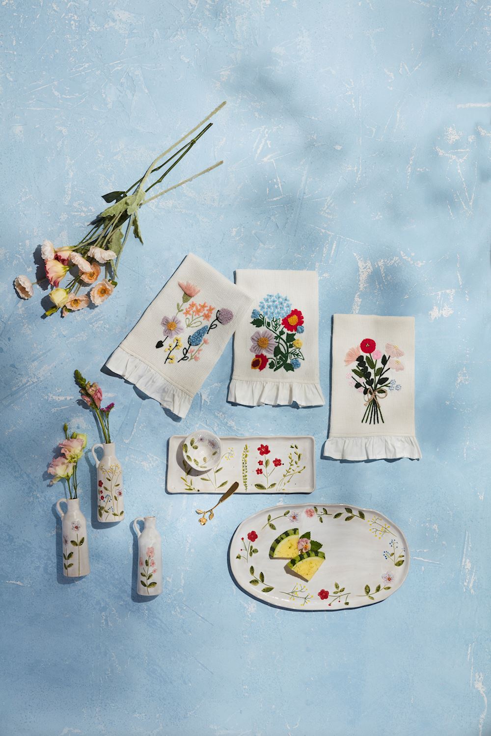 Hand-Painted Flower Oval Stoneware Serving Platter