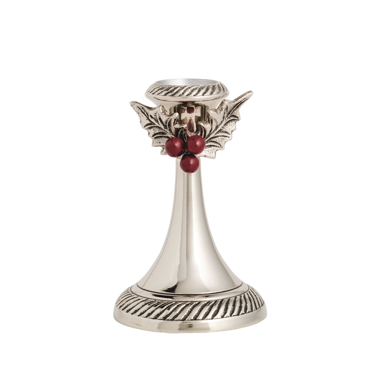 Holly Leaf & Berry Metal Candlesticks | 2 Sizes