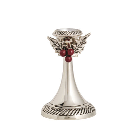 Holly Leaf & Berry Metal Candlesticks | 2 Sizes