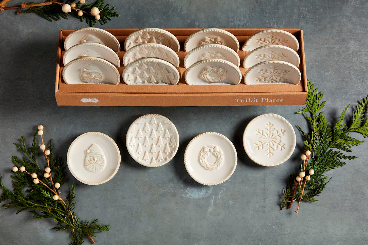 White Christmas Tidbit Ceramic Plates | 4 Styles