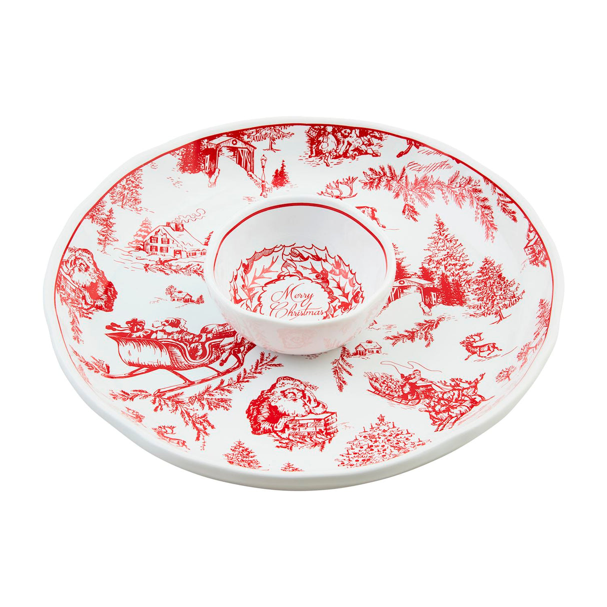 red toile chip and dip set by mud pie