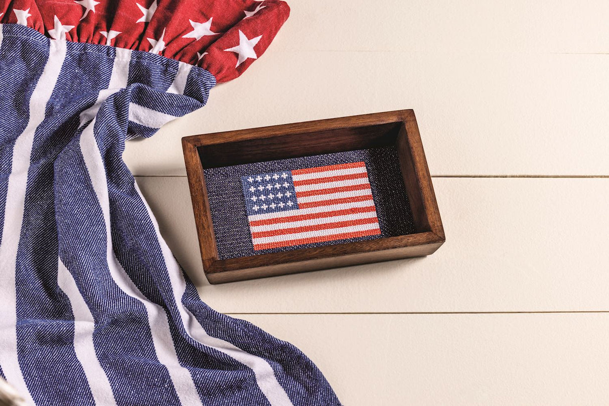 American Flag Needlepoint Wood Valet Tray