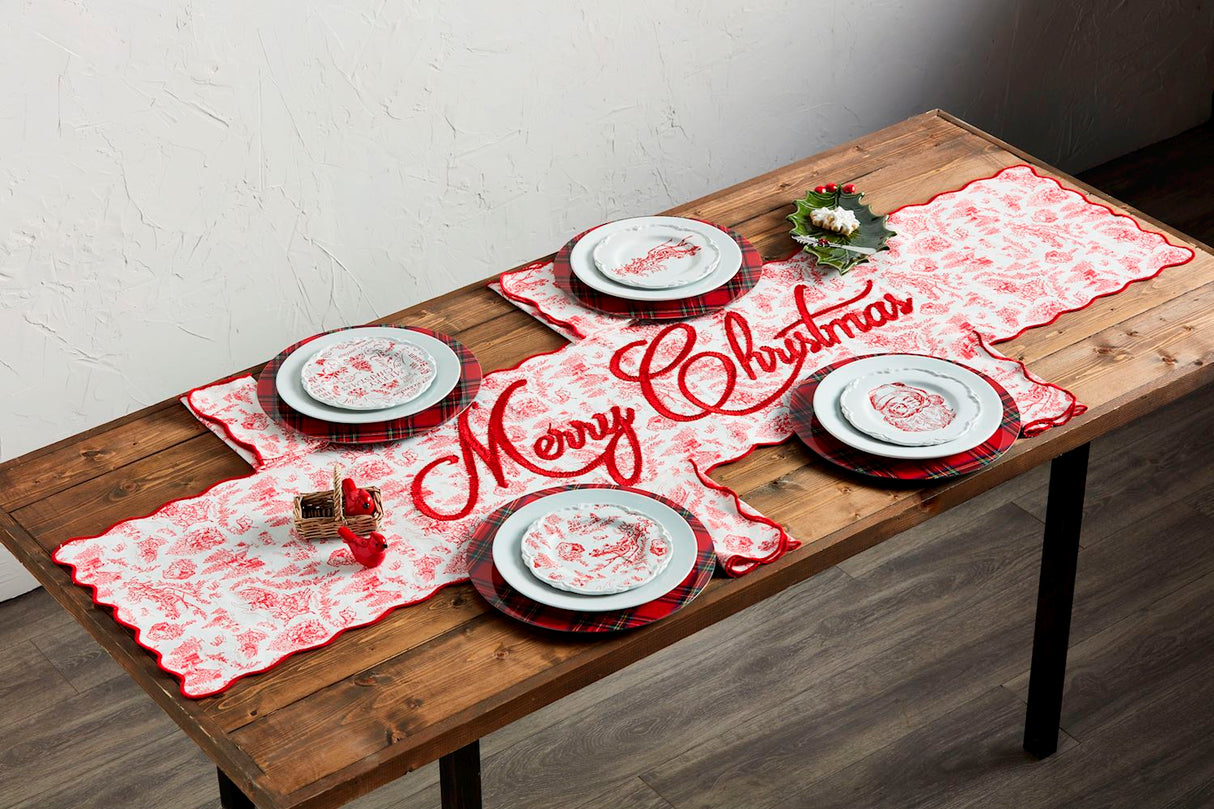 Red Santa's Sleigh Toile Dessert Plate