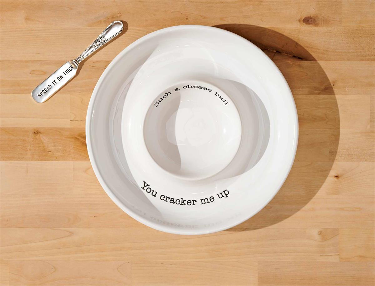 Cheese Ball Cracker Dish & Silver Spreader Set | You Cracker Me Up