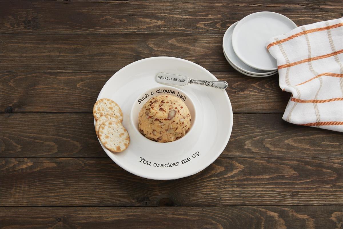 Cheese Ball Cracker Dish & Silver Spreader Set | You Cracker Me Up