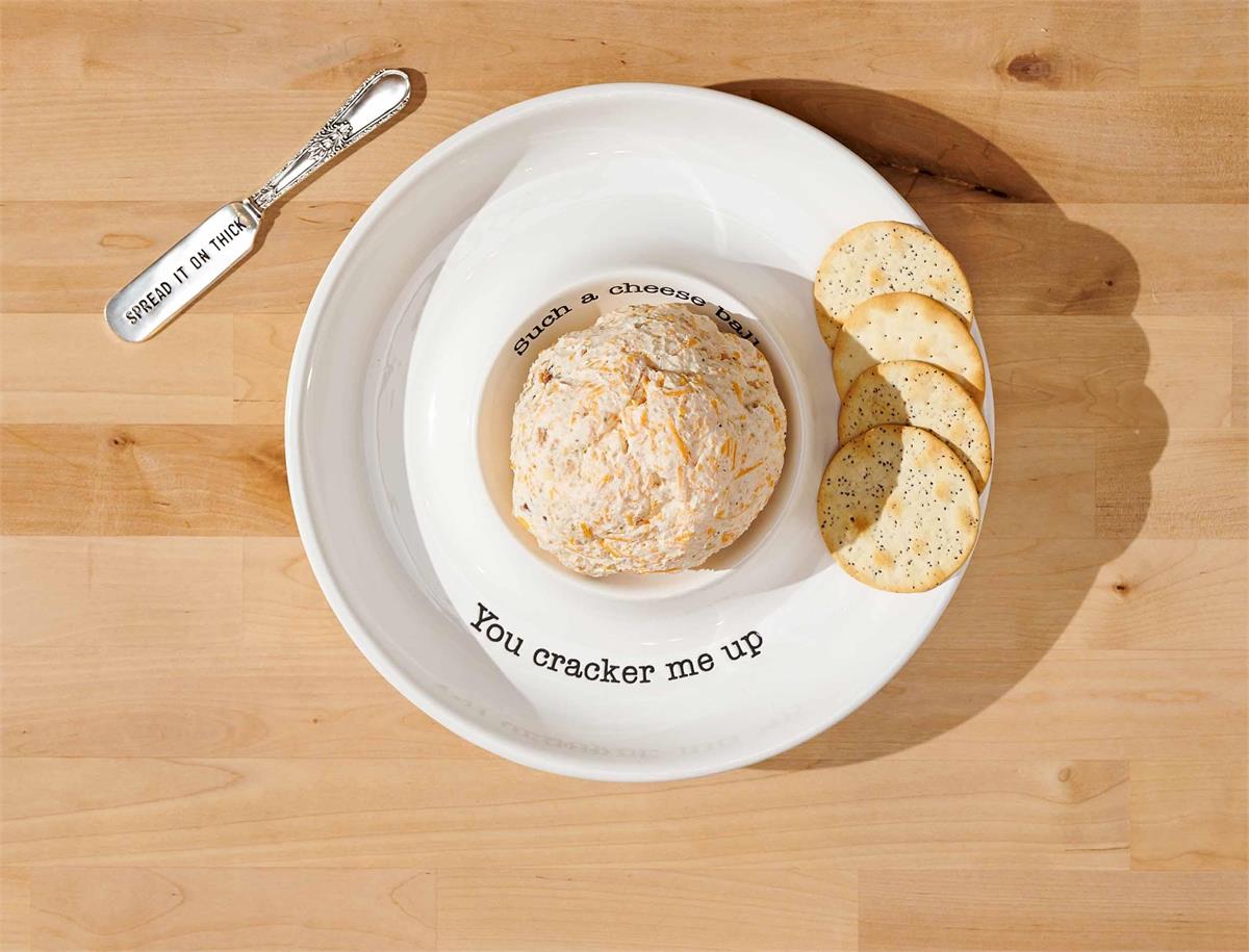 Cheese Ball Cracker Dish & Silver Spreader Set | You Cracker Me Up