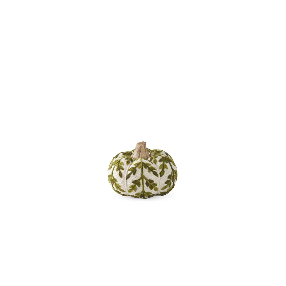 Cream & Green Foliage Knit Pumpkin with Wood Stem