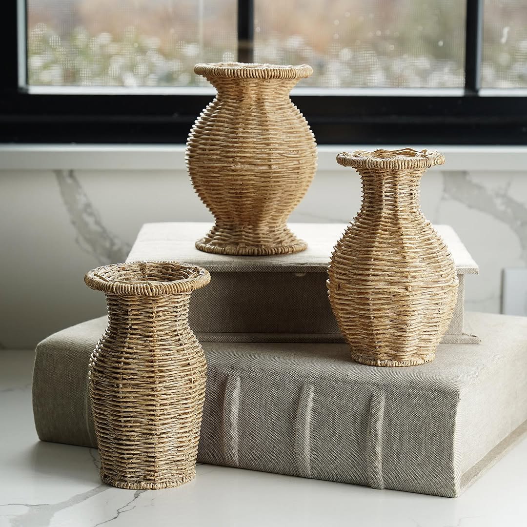 Basket-Weave Resin Wicker Texture Vase | 3 Styles