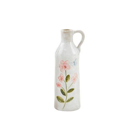 Hand-Painted Flower Botanical Stoneware Bottle Style Vase | 3 Styles
