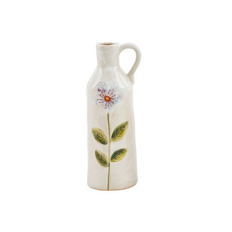 Hand-Painted Flower Botanical Stoneware Bottle Style Vase | 3 Styles