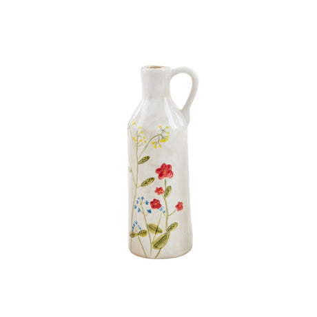 Hand-Painted Flower Botanical Stoneware Bottle Style Vase | 3 Styles