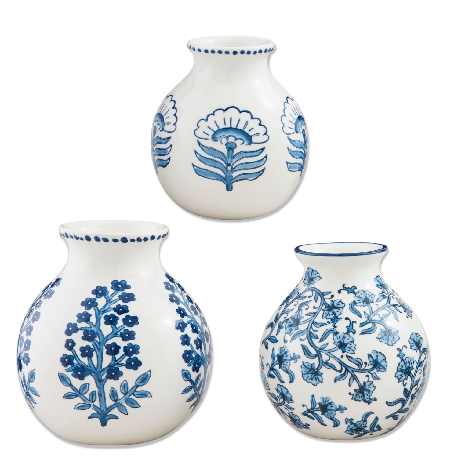 Hand-Stamped Blue Floral Ceramic Vase | 3 Sizes