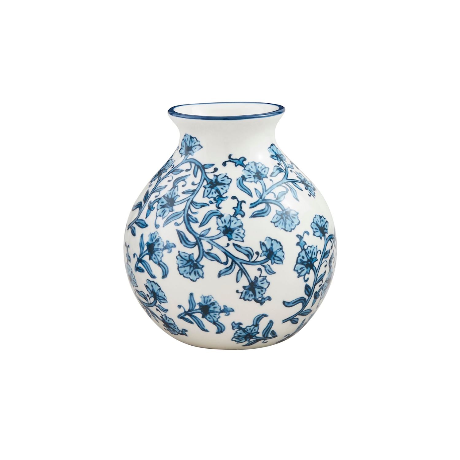 Hand-Stamped Blue Floral Ceramic Vase | 3 Sizes