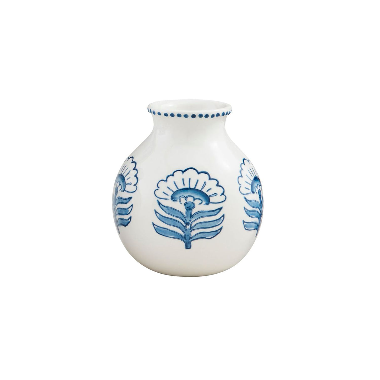 Hand-Stamped Blue Floral Ceramic Vase | 3 Sizes