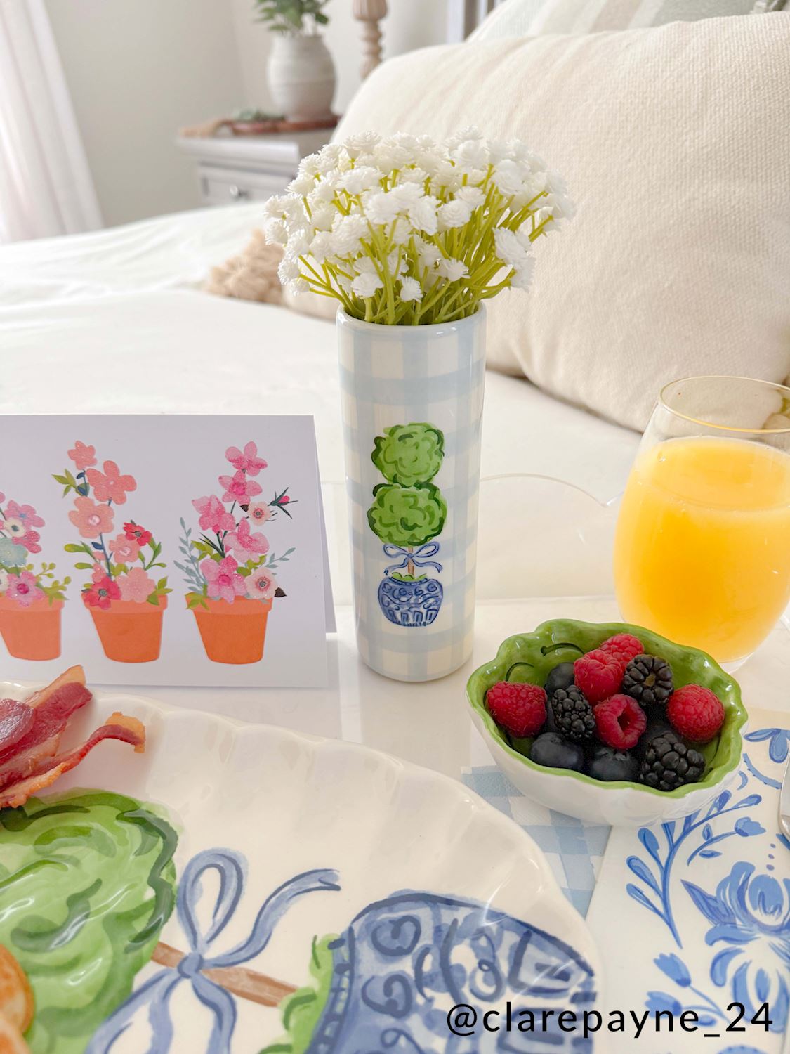 Blue and Green Chinoiserie Ceramic Topiary Vase