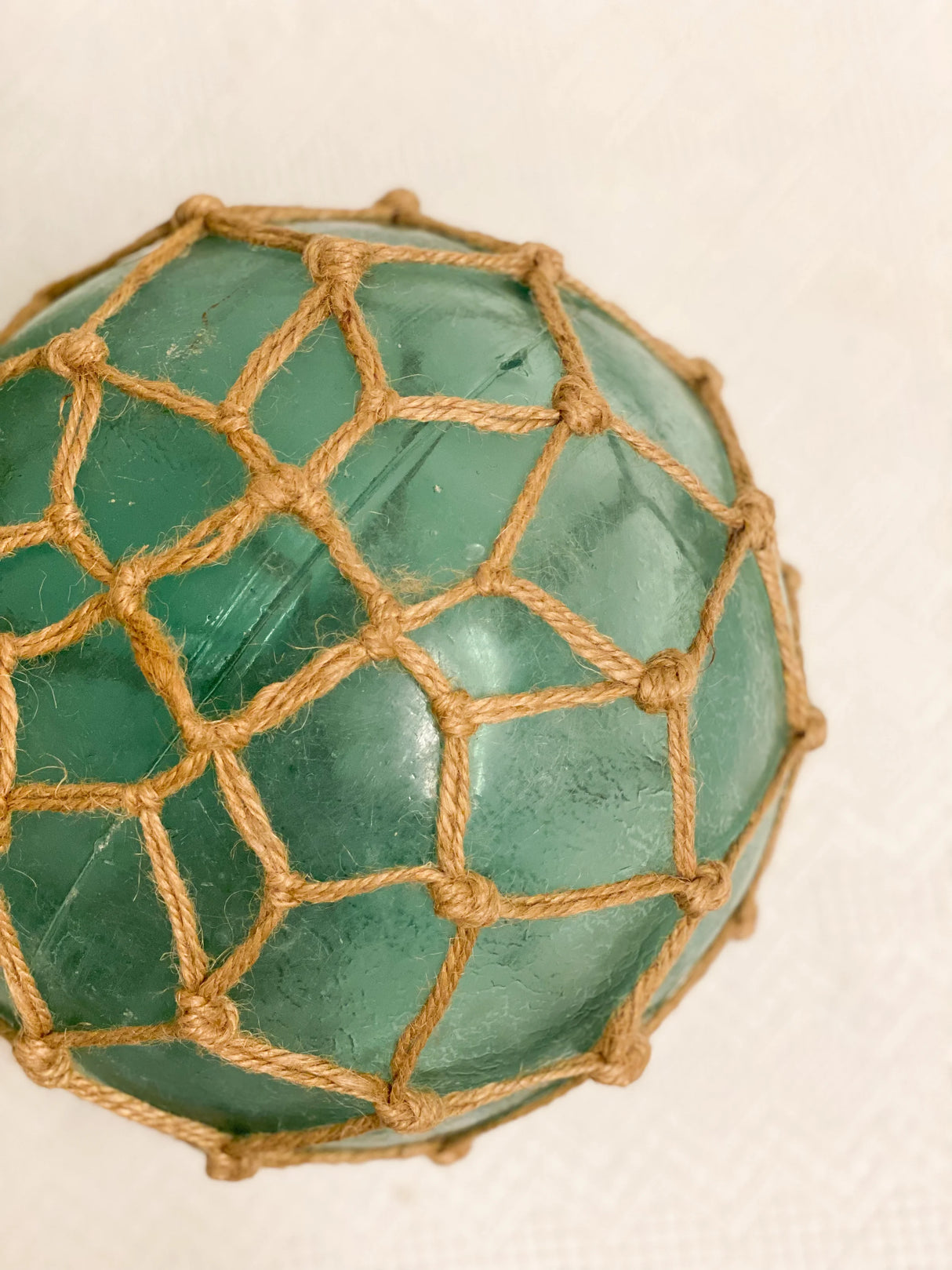 Vintage Green Glass Fishing Buoy with Rope Netting | 2 Sizes