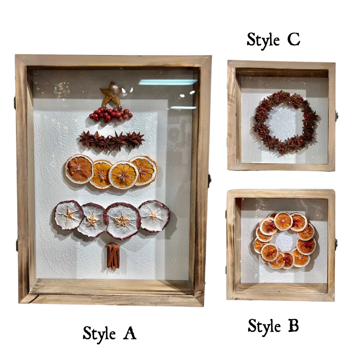 Dried Fruit Wreath & Christmas Tree Shadow Boxes