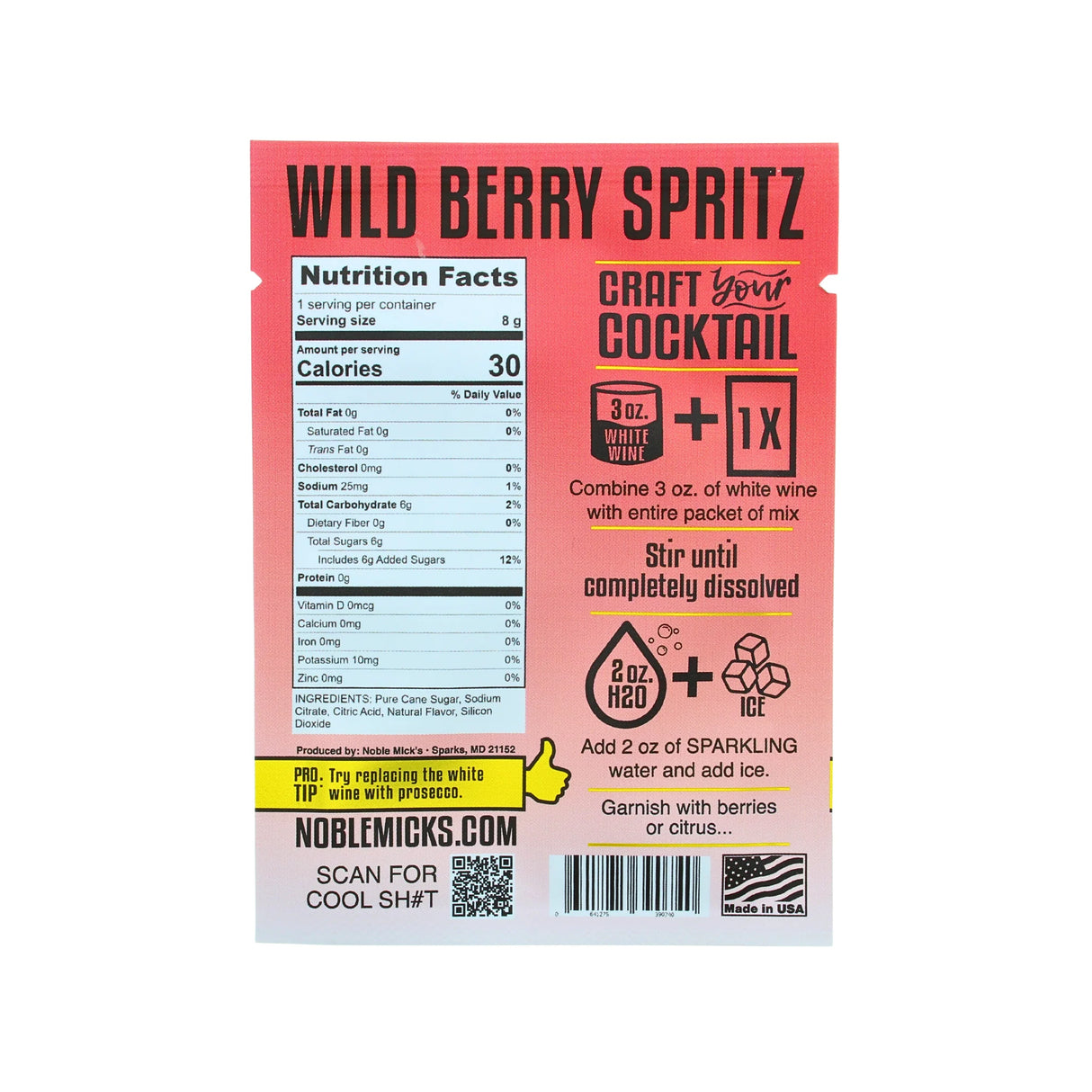 Wild Berry Spritz Single-Serve Craft Cocktail Mix | Noble Mick's